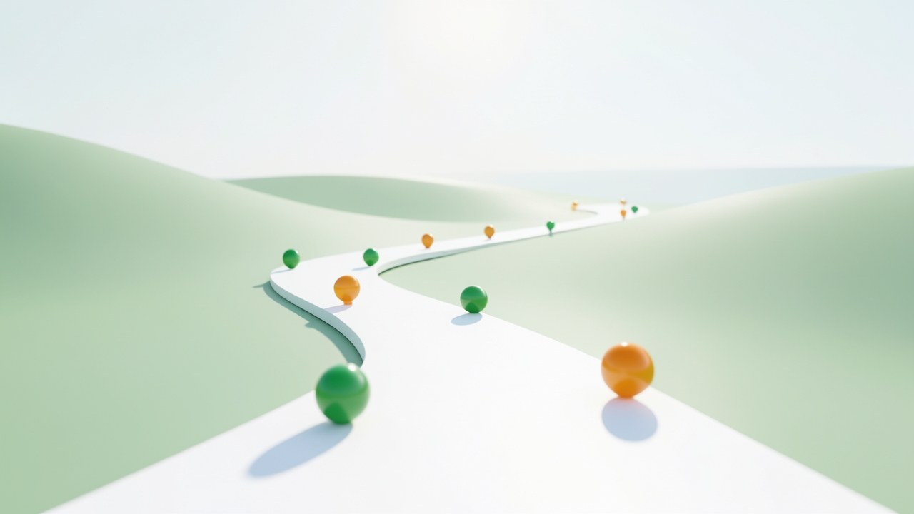 A clear path winding through a stylized landscape with milestone markers, symbolizing the journey to informed borrowing.